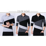 BROWON Autumn Fashion Plus Size 5XL Mens T Shirt with Collar Color Patchwork t-shirt Long Sleeve Tshirt Men Clothes 2020