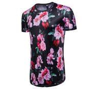 Hip Hop Flower 3D Print Long Loose Short Sleeve T-Shirt Shirt