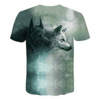 3D Double Wolf Print Short Sleeve T-Shirt