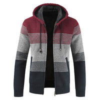 Luulla Sweater Coat Men 2020 Spring Thick Warm Hooded Cardigan Jumpers Jacket Men Striped Cashmere Wool Liner Zipper Fleece Coat