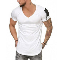 Short Sleeve Zipper Shoulder Streetwear Hip Hop Summer T Shirt Men Longline Curved Hem Tshirt Slim Funny T-Shirt Plus Size M-3XL