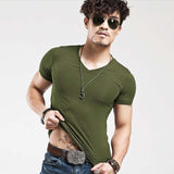 2021 Brand New Men T Shirt Tops V neck Short Sleeve Tees Men's Fashion Fitness Hot T-shirt For Male Free Shipping Size 5XL