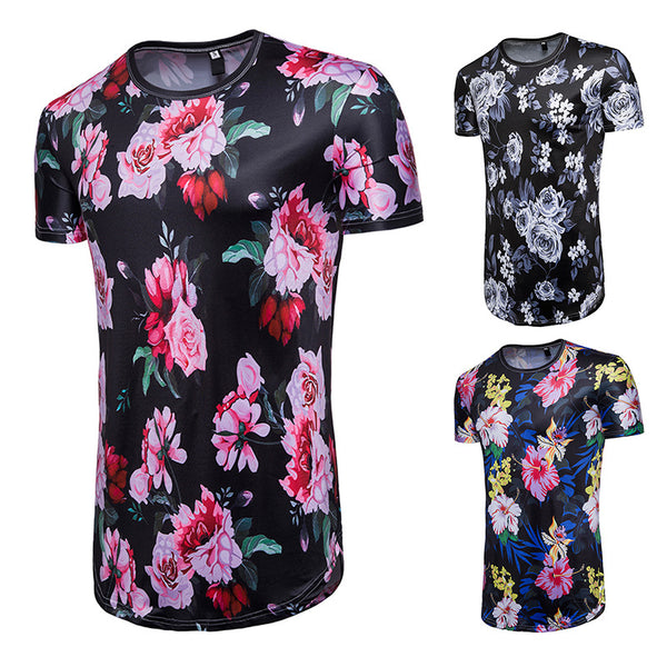 Hip Hop Flower 3D Print Long Loose Short Sleeve T-Shirt Shirt