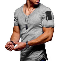 Short Sleeve Zipper Shoulder Streetwear Hip Hop Summer T Shirt Men Longline Curved Hem Tshirt Slim Funny T-Shirt Plus Size M-3XL