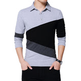 BROWON Autumn Fashion Plus Size 5XL Mens T Shirt with Collar Color Patchwork t-shirt Long Sleeve Tshirt Men Clothes 2020