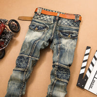 LetsKeep New patchwork Denim jeans for men biker skinny ripped jeans punk mens plaid Designer jeans pants clothing, MA356