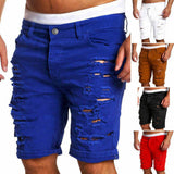 Men's Fashion Men Boy Skinny Runway Straight Short Denim Pants Runway Straight Destroyed Ripped Jeans Shorts  Plus Size