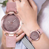 Dropshipping Women Romantic Starry Sky Wrist Watch Leather Rhinestone Designer Ladies Clock Simple Dress Gfit Montre Femme D30 - Hig4dm