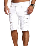 Men's Fashion Men Boy Skinny Runway Straight Short Denim Pants Runway Straight Destroyed Ripped Jeans Shorts  Plus Size