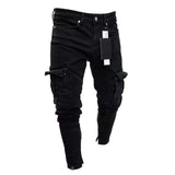 Men Biker Ripped Long Denim Trousers Skinny Jeans Pants Destroyed Stretchy-Black Pants - Hig4dm