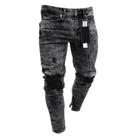 2020 Men's Hot High -Elastic Skinny Jeans Black Ripped Biker Jeans Men's Foot Mouths Zipper Jogging Casual Pencil Long Pants