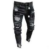 2020 Men's Hot High -Elastic Skinny Jeans Black Ripped Biker Jeans Men's Foot Mouths Zipper Jogging Casual Pencil Long Pants