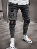 2020 Men's Hot High -Elastic Skinny Jeans Black Ripped Biker Jeans Men's Foot Mouths Zipper Jogging Casual Pencil Long Pants