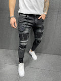 Men Ripped Skinny Zipper Jeans Black Patchwork Biker Pencil Pants Locomotive Denim Pants Streets Hip Hop Draped Jeans Male