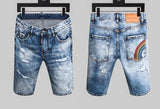 Summer Style New Famous Brand Italy Jeans Mens Slim Short Jeans Men Denim Trousers Zipper Stripe Hole Blue Hole Shorts Jeans - Hig4dm