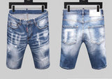 Summer Style New Famous Brand Italy Jeans Mens Slim Short Jeans Men Denim Trousers Zipper Stripe Hole Blue Hole Shorts Jeans - Hig4dm