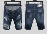 Summer Style New Famous Brand Italy Jeans Mens Slim Short Jeans Men Denim Trousers Zipper Stripe Hole Blue Hole Shorts Jeans - Hig4dm