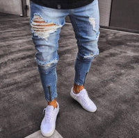 Long Pencil Pant Ripped Slim Blue Denim Spring Hole 2021 Fashion Thin Skinny Streetwear Jean for Men Boy Hiphop Trousers Clothes