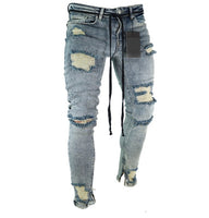 Long Pencil Pant Ripped Slim Blue Denim Spring Hole 2021 Fashion Thin Skinny Streetwear Jean for Men Boy Hiphop Trousers Clothes