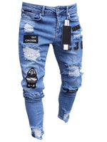 Men Ripped Skinny Zipper Jeans Black Patchwork Biker Pencil Pants Locomotive Denim Pants Streets Hip Hop Draped Jeans Male