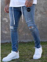 Men Ripped Skinny Zipper Jeans Black Patchwork Biker Pencil Pants Locomotive Denim Pants Streets Hip Hop Draped Jeans Male